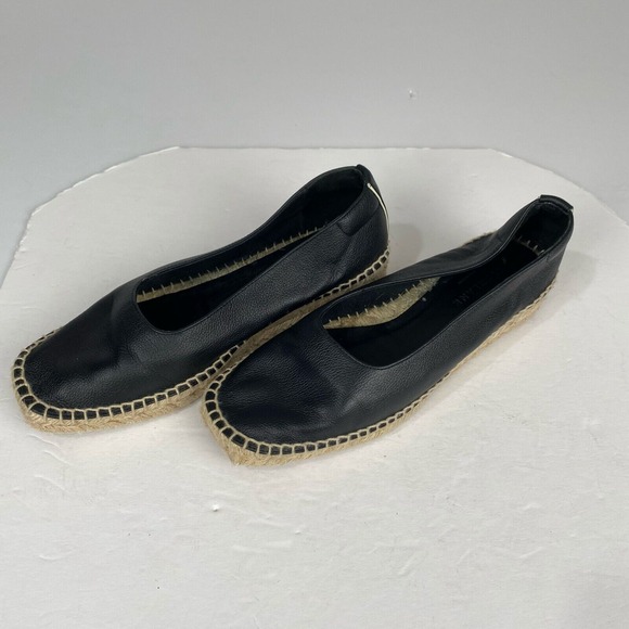Everlane Shoes - Everlane Womens, Shoes black leather and jute espadrille size 8 black.